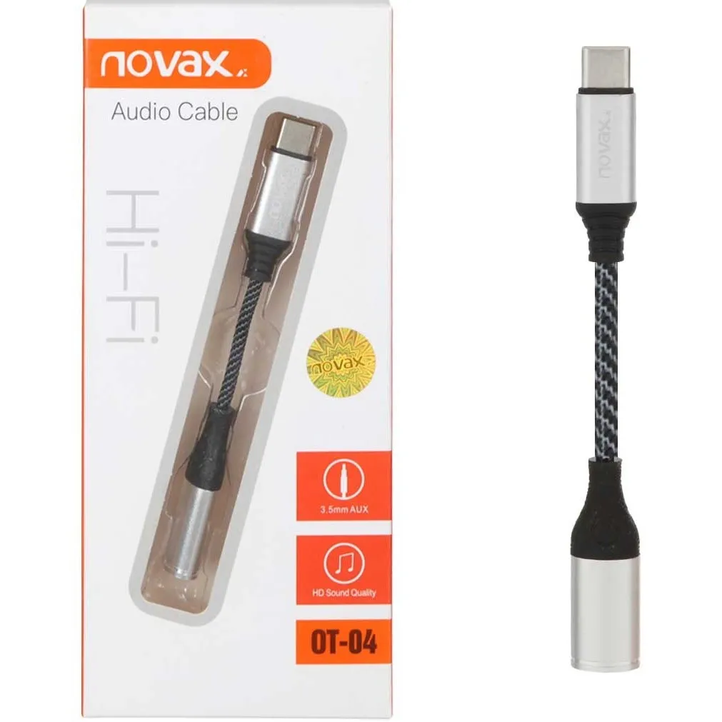 تبدیل Type C به جک ۳.۵ میلی&zwnj;متری نواکس  مدل NOVAX AUDIO OT-04 طول ۱۰ سانتی&zwnj;متر